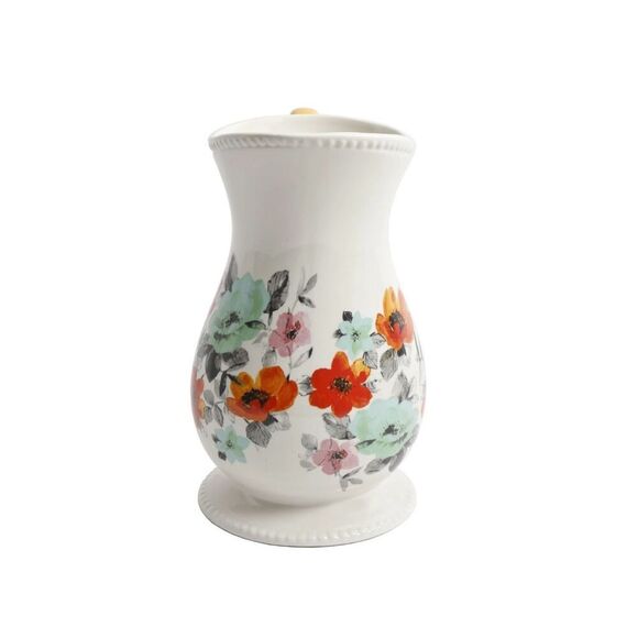 Pioneer Woman Pitcher Stoneware Flea Market Floral Footed 2 Quart - Picture 3 of 7